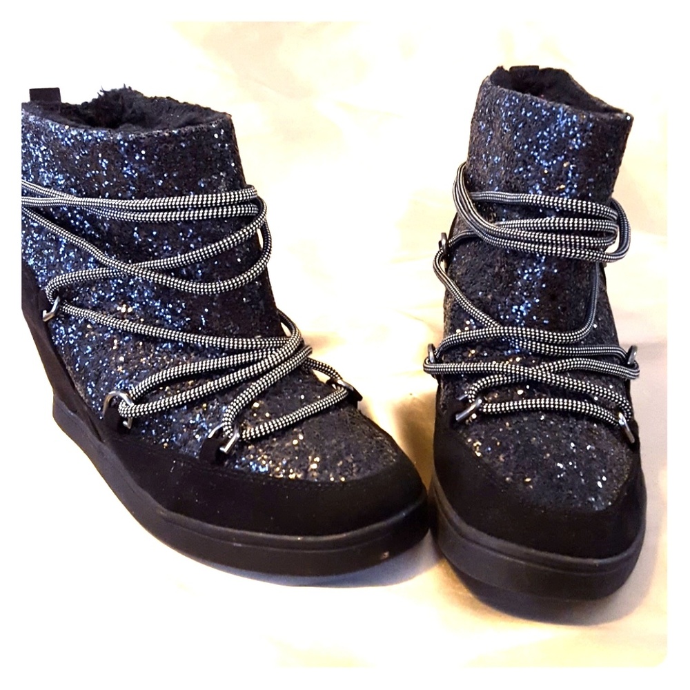 Juicy Couture Black Sparkle Wedge Booties